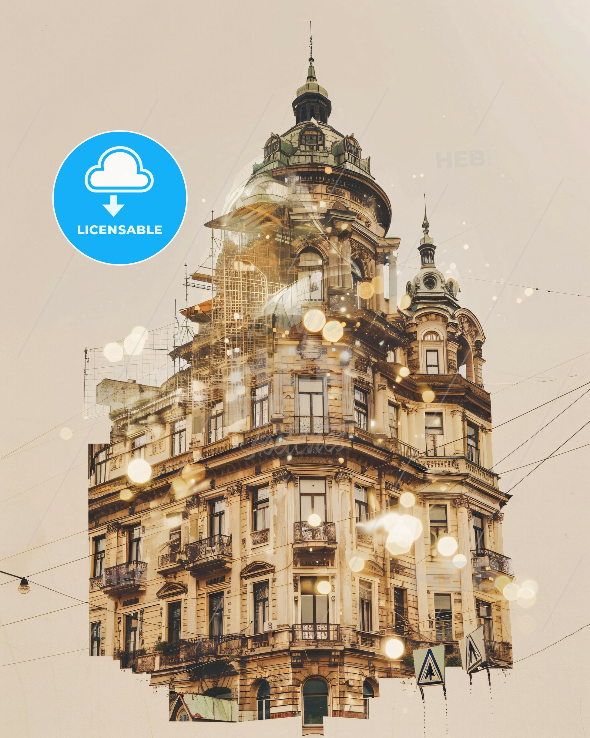 ConstanÈ›a Skyline Splendor: Lights and Icons Poster - A building with a tower