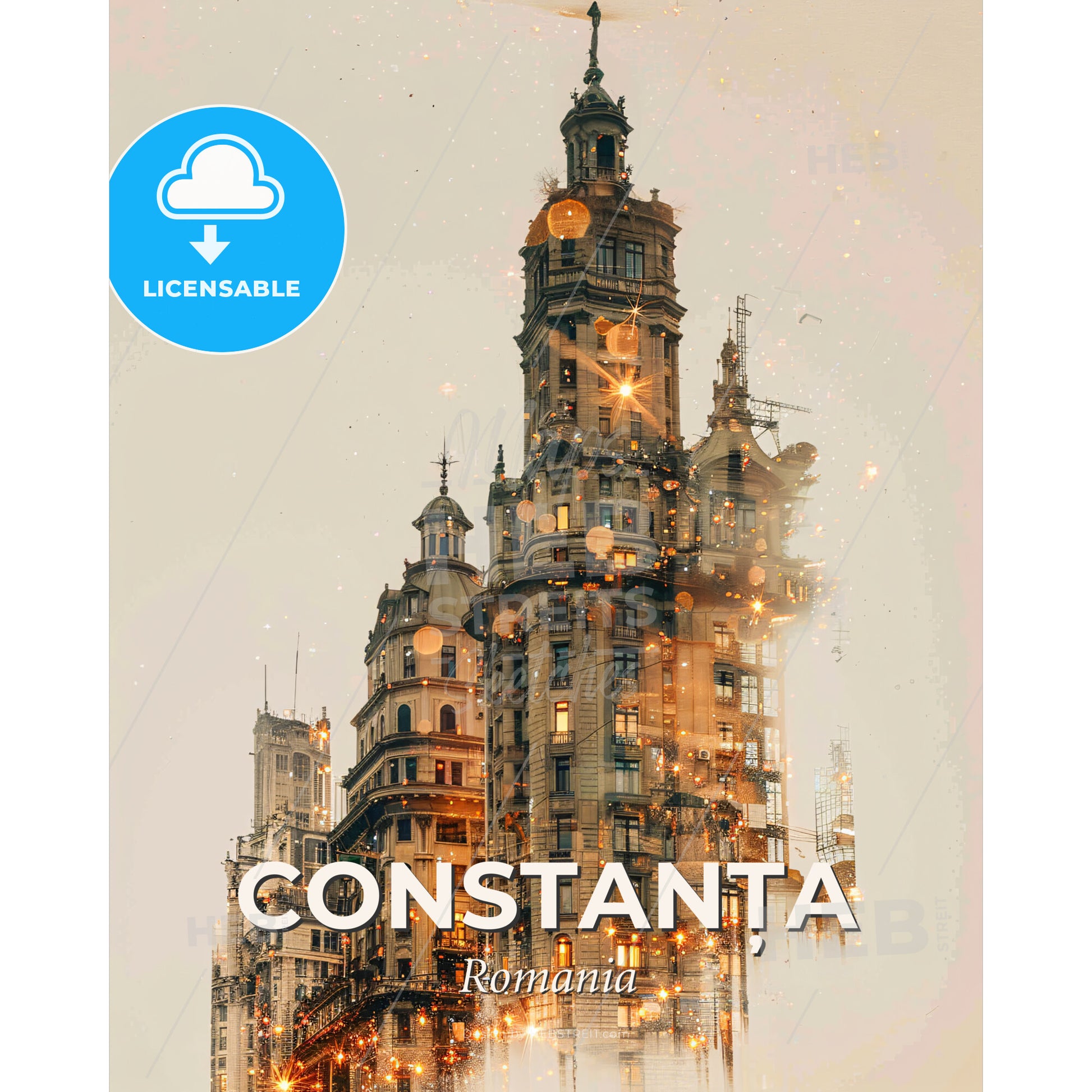 Constanta City Architecture Art Poster Design - A tall building with many windows - Square format print template