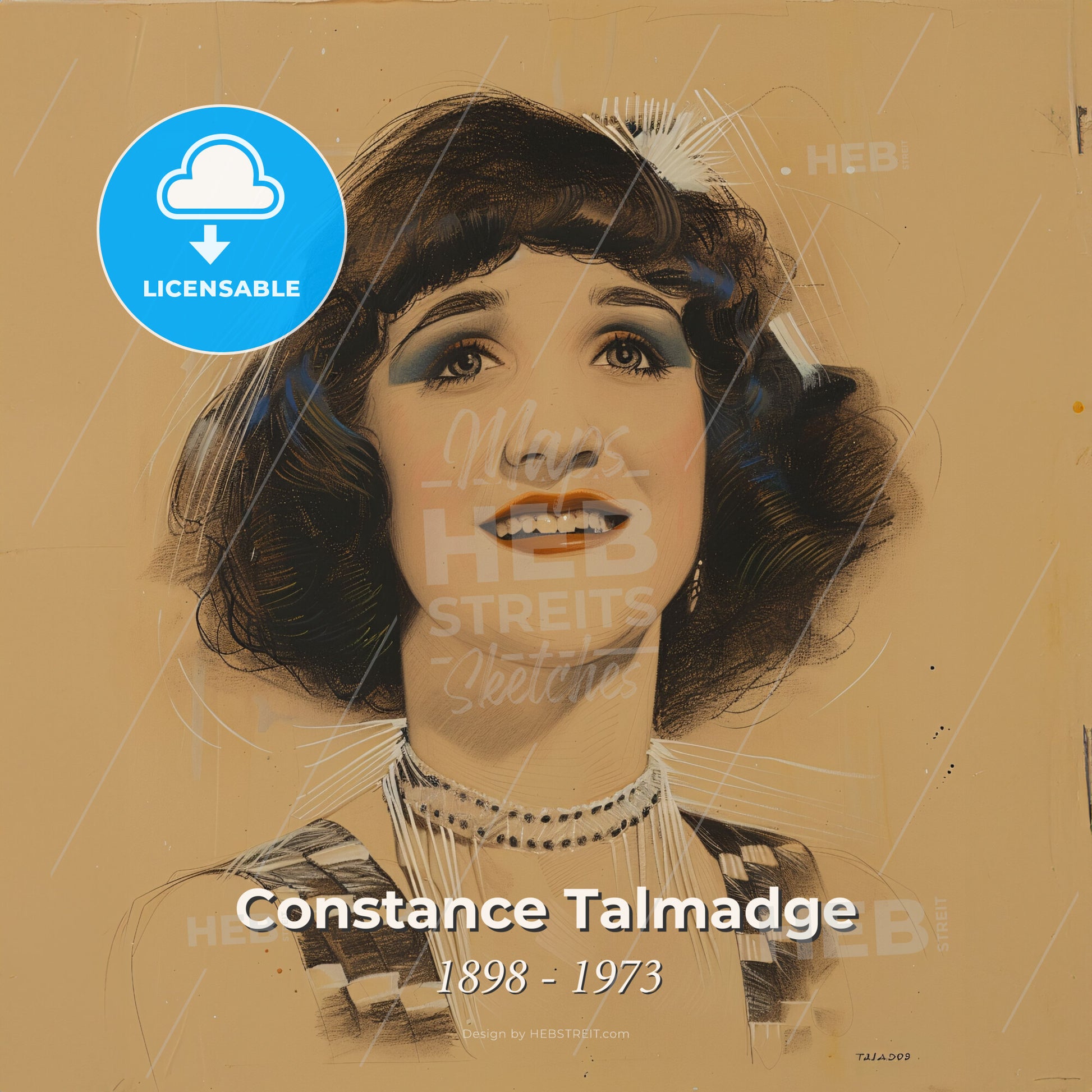 Constance Talmadge, 1898 - 1973, American actress - A Woman With Short Brown Hair And A Necklace Print Template