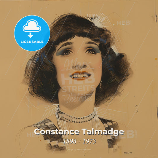 Constance Talmadge, 1898 - 1973, American actress - A Woman With Short Brown Hair And A Necklace Print Template
