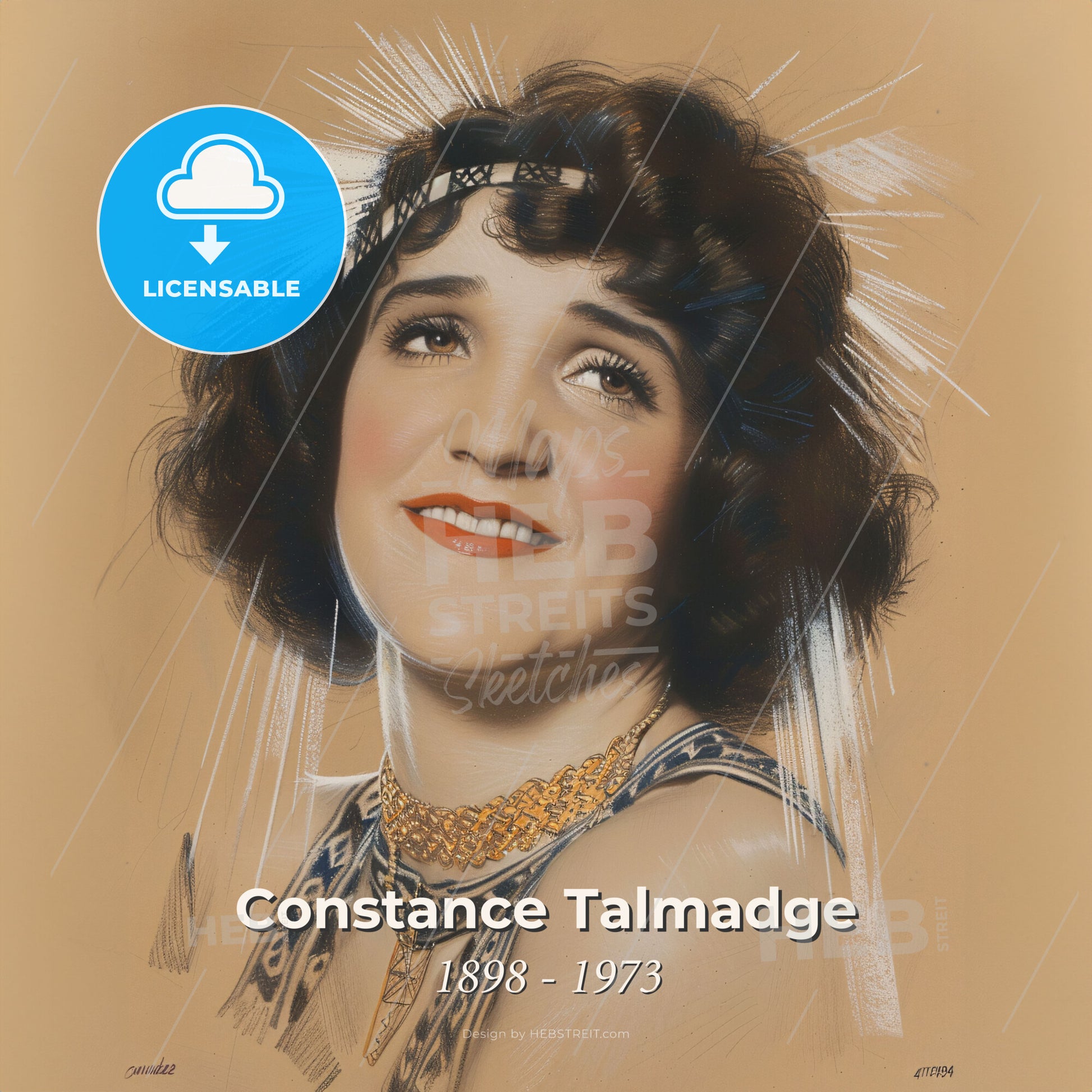 Constance Talmadge, 1898 - 1973, American actress - A Woman With A Headband And Necklace Print Template