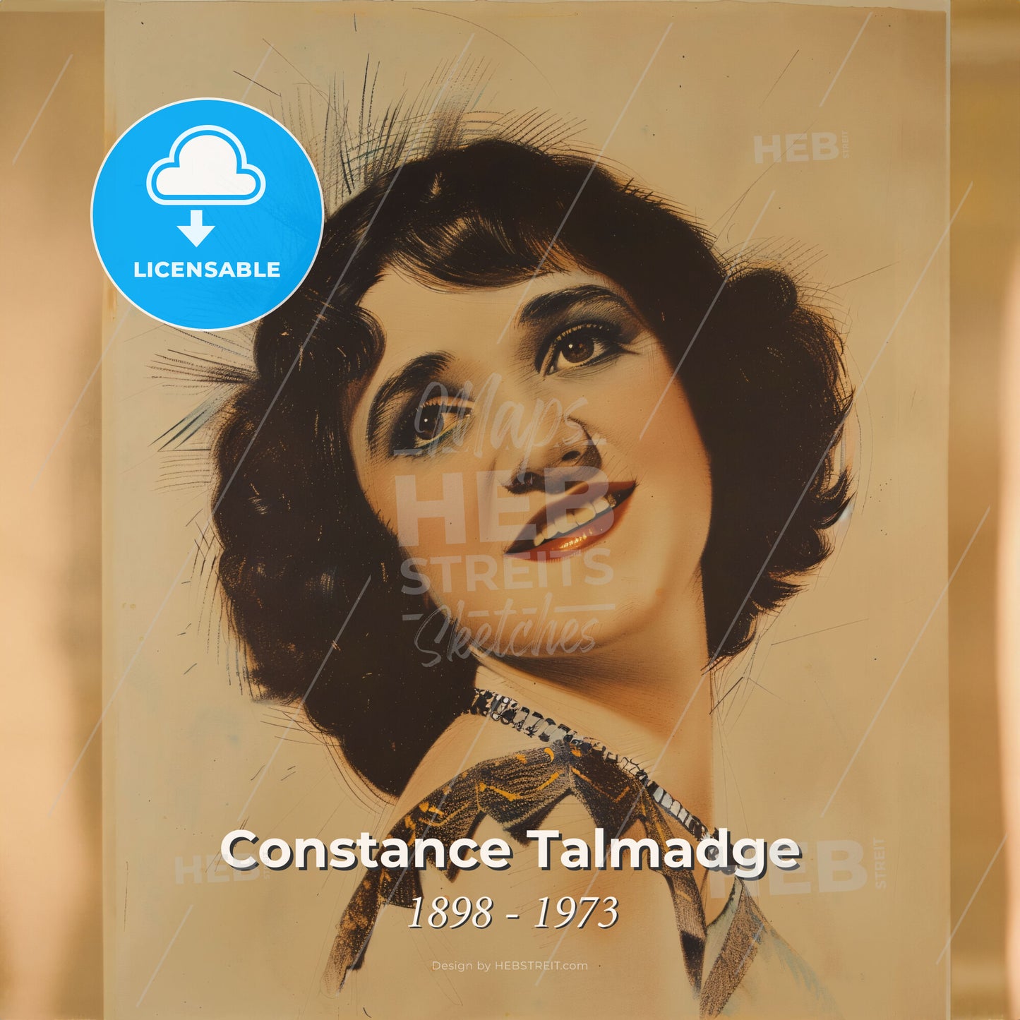 Constance Talmadge, 1898 - 1973, American actress - A Woman With Short Dark Hair Print Template