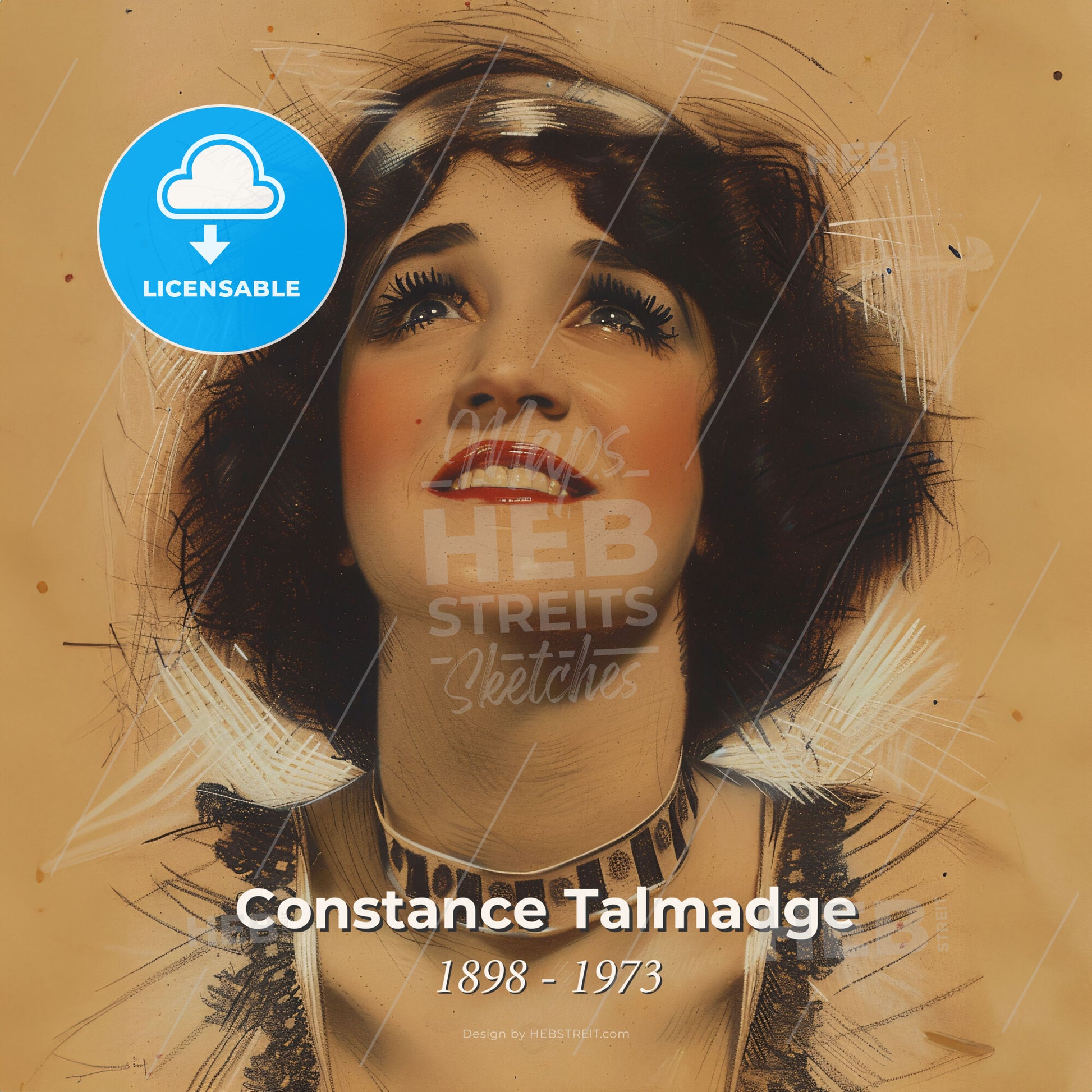 Constance Talmadge, 1898 - 1973, American actress - A Woman With A Necklace Print Template