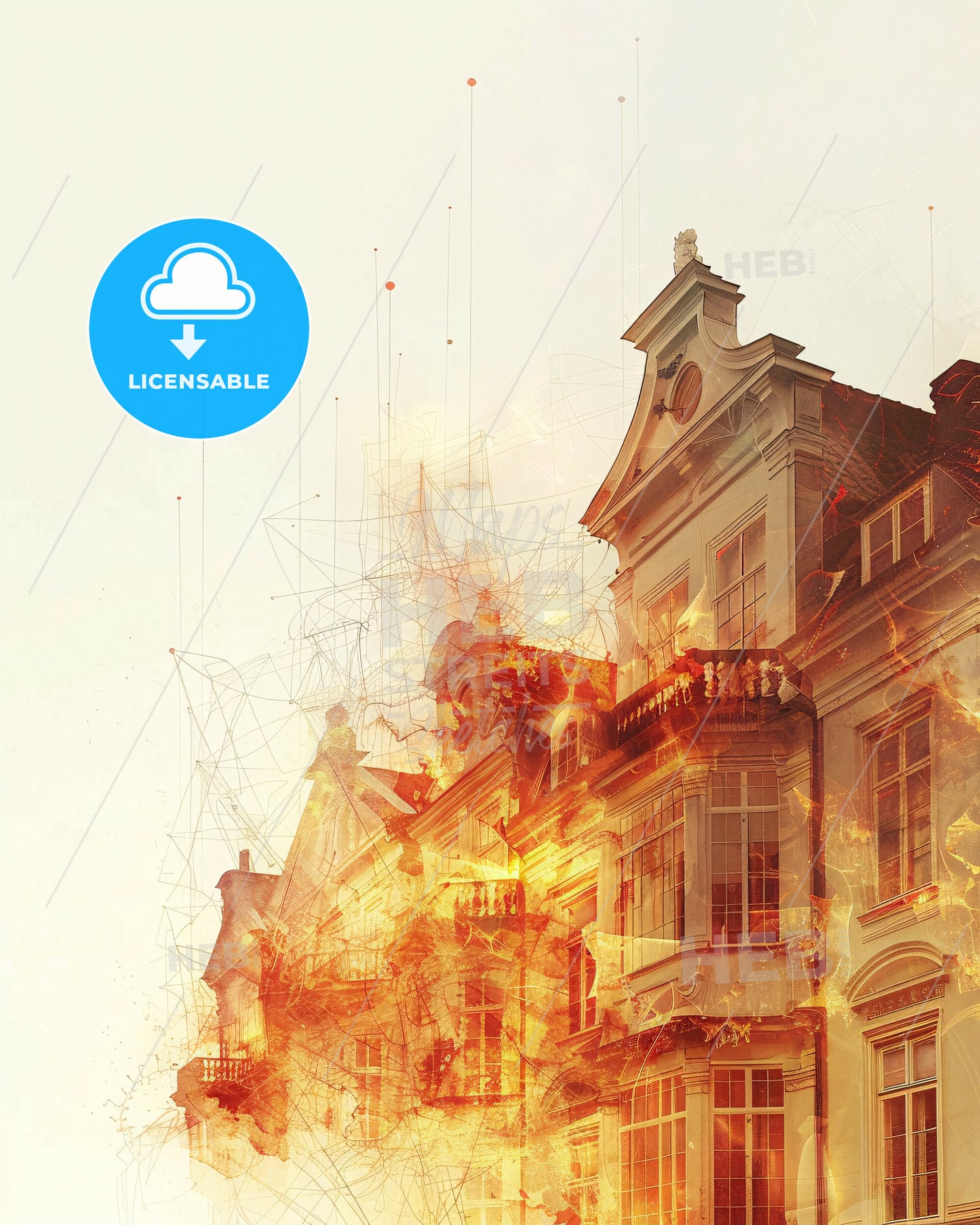 Copenhagen Skyline: Iconic Silhouette Poster - A building on fire