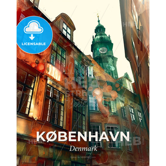 Copenhagen Skyline Silhouette Composite Artwork - A building with a clock tower - Square format print template