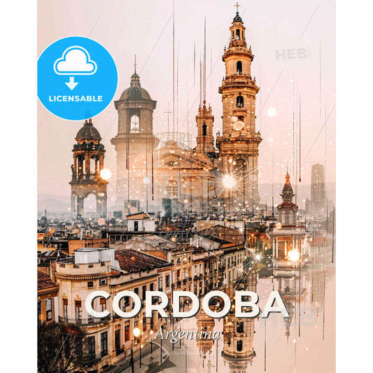 Sparkling Cordoba Skyline Souvenir Art - A city with many towers and buildings - Square format print template