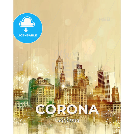 Corona Skyline by Night in Double Exposure - A city skyline with many tall buildings - Square format print template