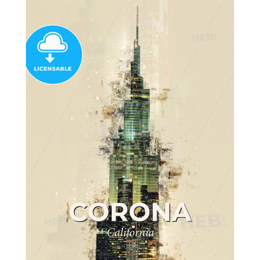 Corona Cityscape Sunset Panorama - A city skyline with a skyscraper - Square format print template