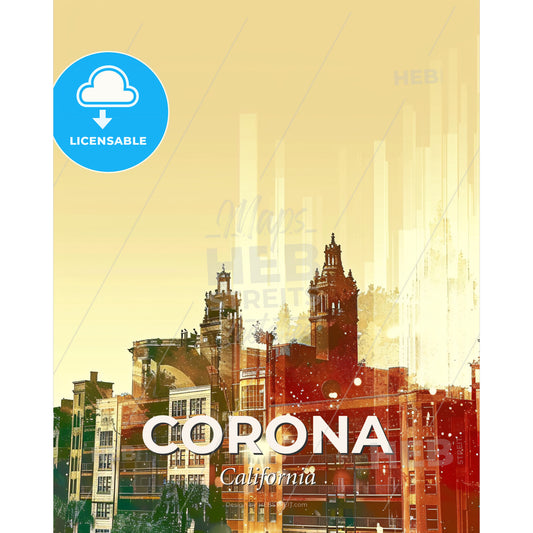 Corona California Cityscape Art Poster - A city skyline with tall buildings - Square format print template