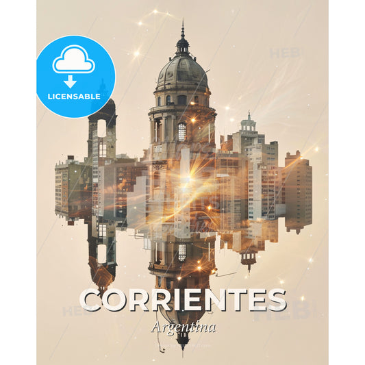 Corrientes Art Deco Skyline Composite - A reflection of a building in a city - Square format print template