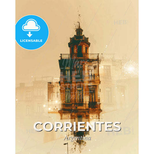 Corrientes: Iconic Architecture in a Double Exposure - A double exposure of a building - Square format print template