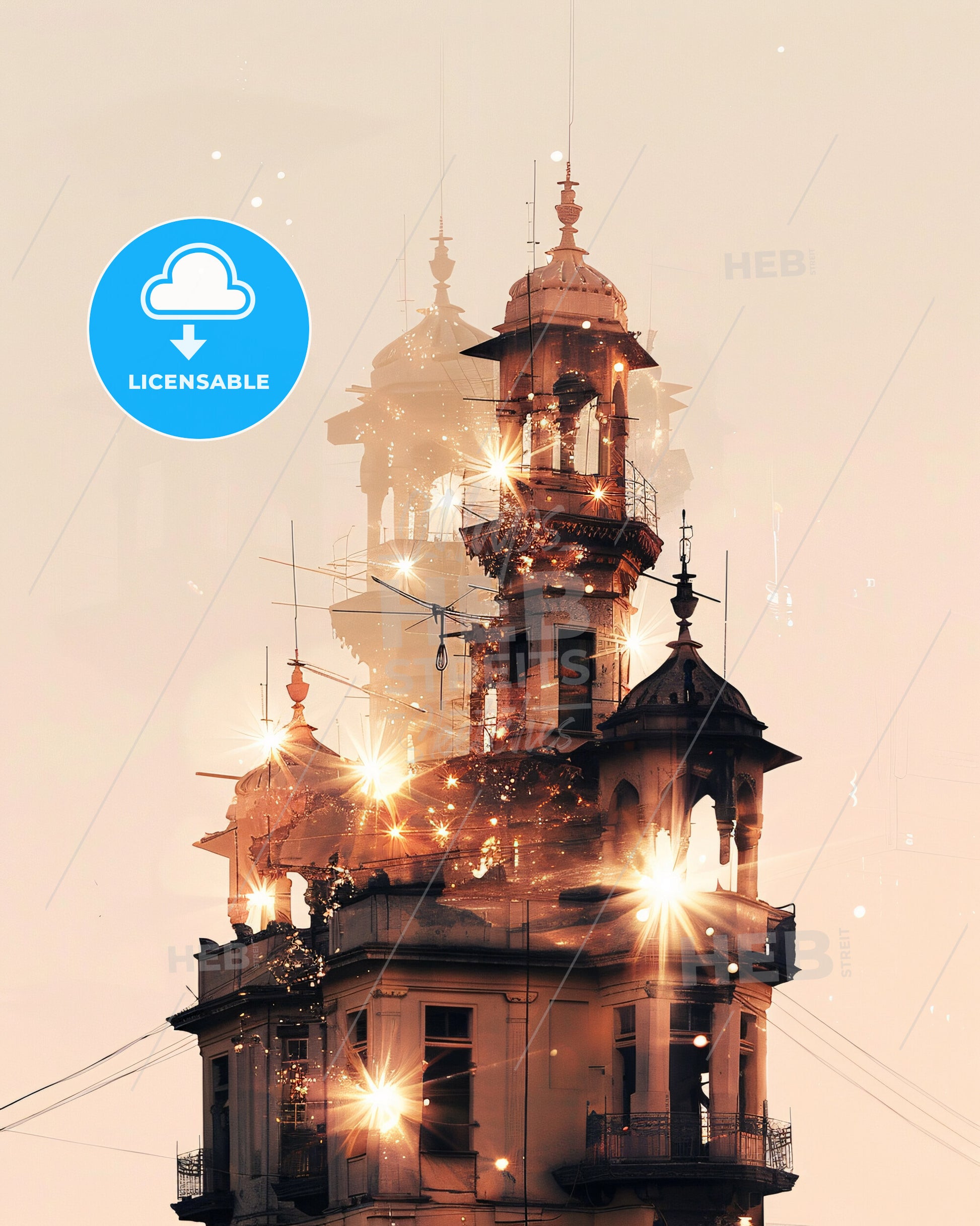 Cotonou Architectural Dream Composite Skyline Poster - A building with a tower and lights