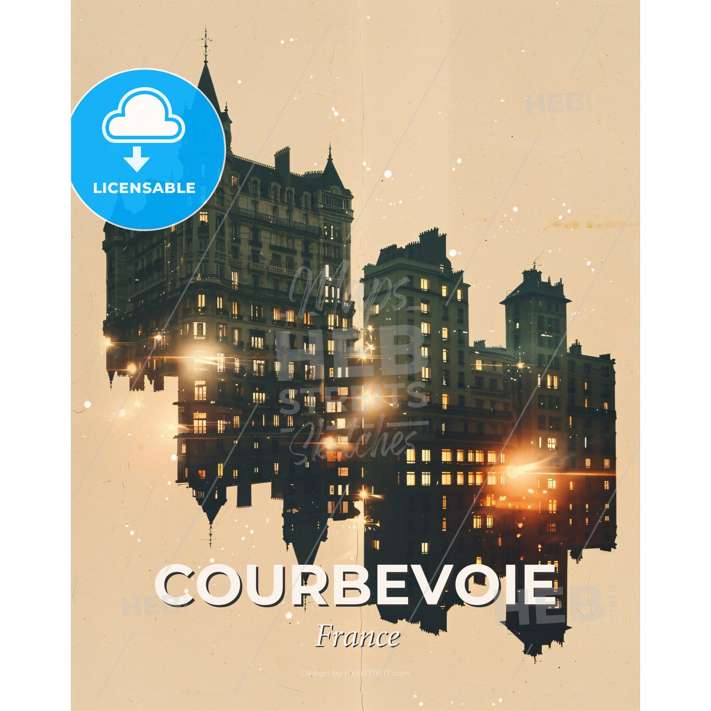 Courbevoie Skyline Composite Art Poster - A reflection of a building in a city - Square format print template