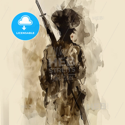 A Watercolor Of A Person Holding A Rifle