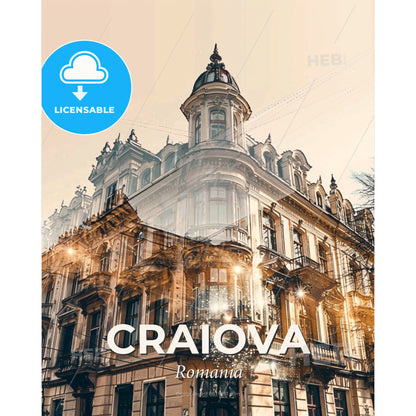 Craiova City Skyline Pop Art Poster - A building with a tower - Square format print template