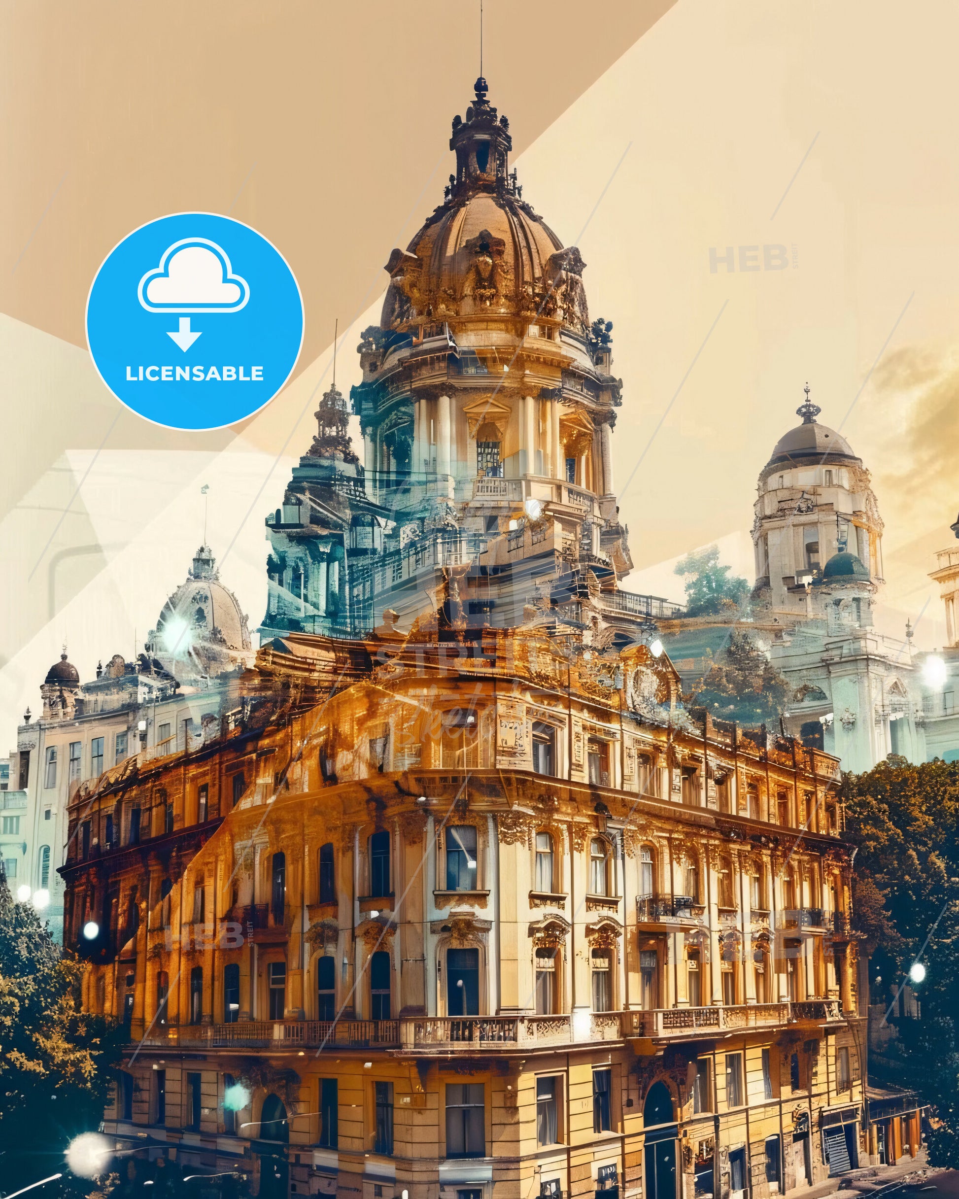 Craiova Skyline Local Colors Poster Art - A building with a dome shaped roof