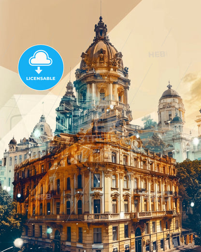 Craiova Skyline Local Colors Poster Art - A building with a dome shaped roof