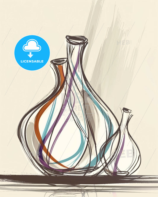 Serene Tranquility in Lines and Colors - A drawing of a vase