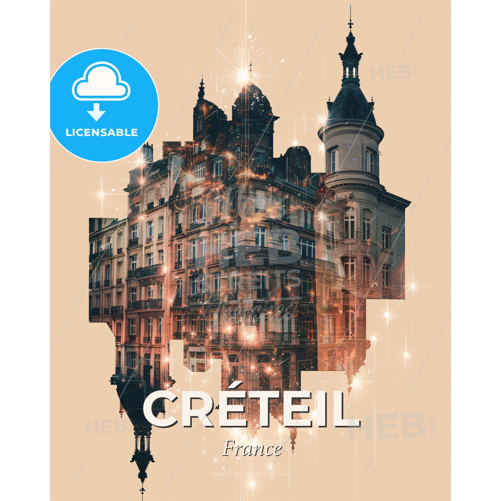 CrÃ©teil City Skyline Composite Art Poster - A building with a tower and a tower - Square format print template