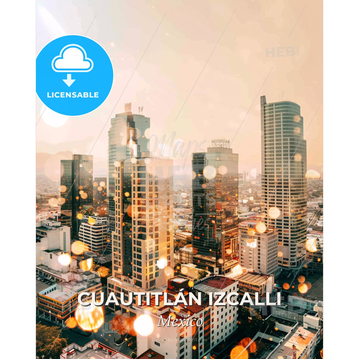 CuautitlÃ¡n Izcalli Skyline Dream Lights - A city with many tall buildings - Square format print template