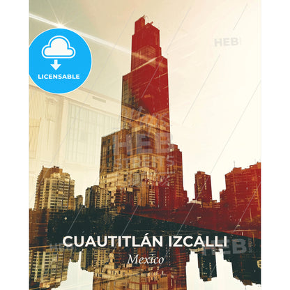 CuautitlÃ¡n Izcalli Skyline Composite Art Poster - A city skyline with a tall building - Square format print template