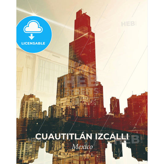 CuautitlÃ¡n Izcalli Skyline Composite Art Poster - A city skyline with a tall building - Square format print template