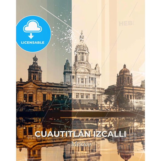 CuautitlÃ¡n Izcalli Mexico City Skyline Architecture Vintage Poster - A large building with a large tower - Square format print template