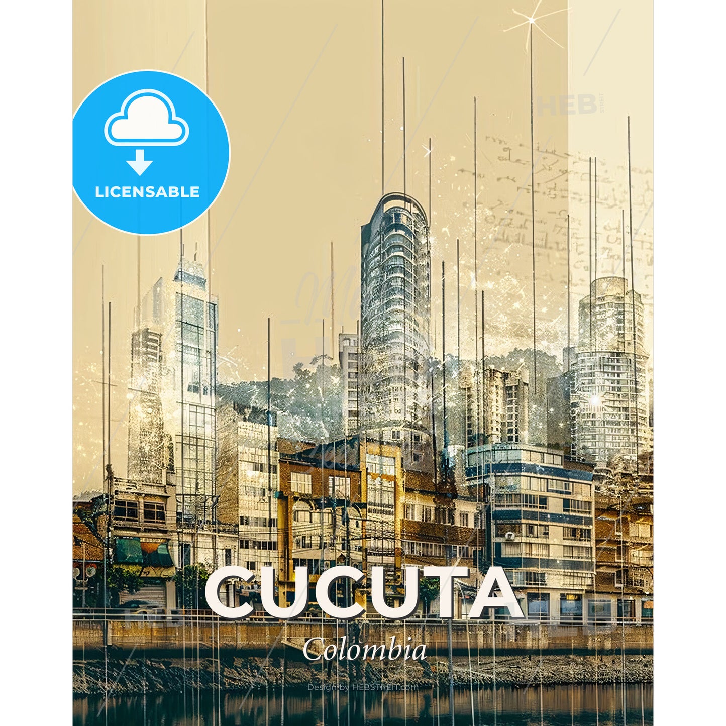 Cucuta Cityscape Architecture Art Poster - A city skyline with many buildings - Square format print template