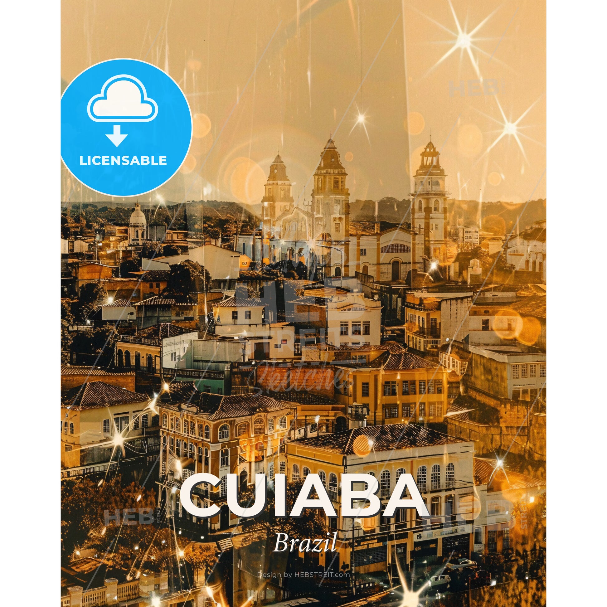 Cuiaba Skyline Art: Local Icons in a Brazilian Beige - A city with many buildings - Square format print template