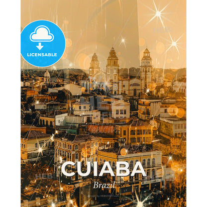 Cuiaba Skyline Art: Local Icons in a Brazilian Beige - A city with many buildings - Square format print template