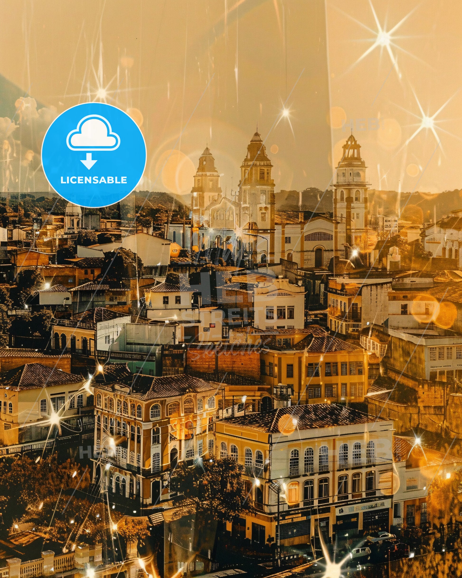 Cuiaba Skyline Art: Local Icons in a Brazilian Beige - A city with many buildings