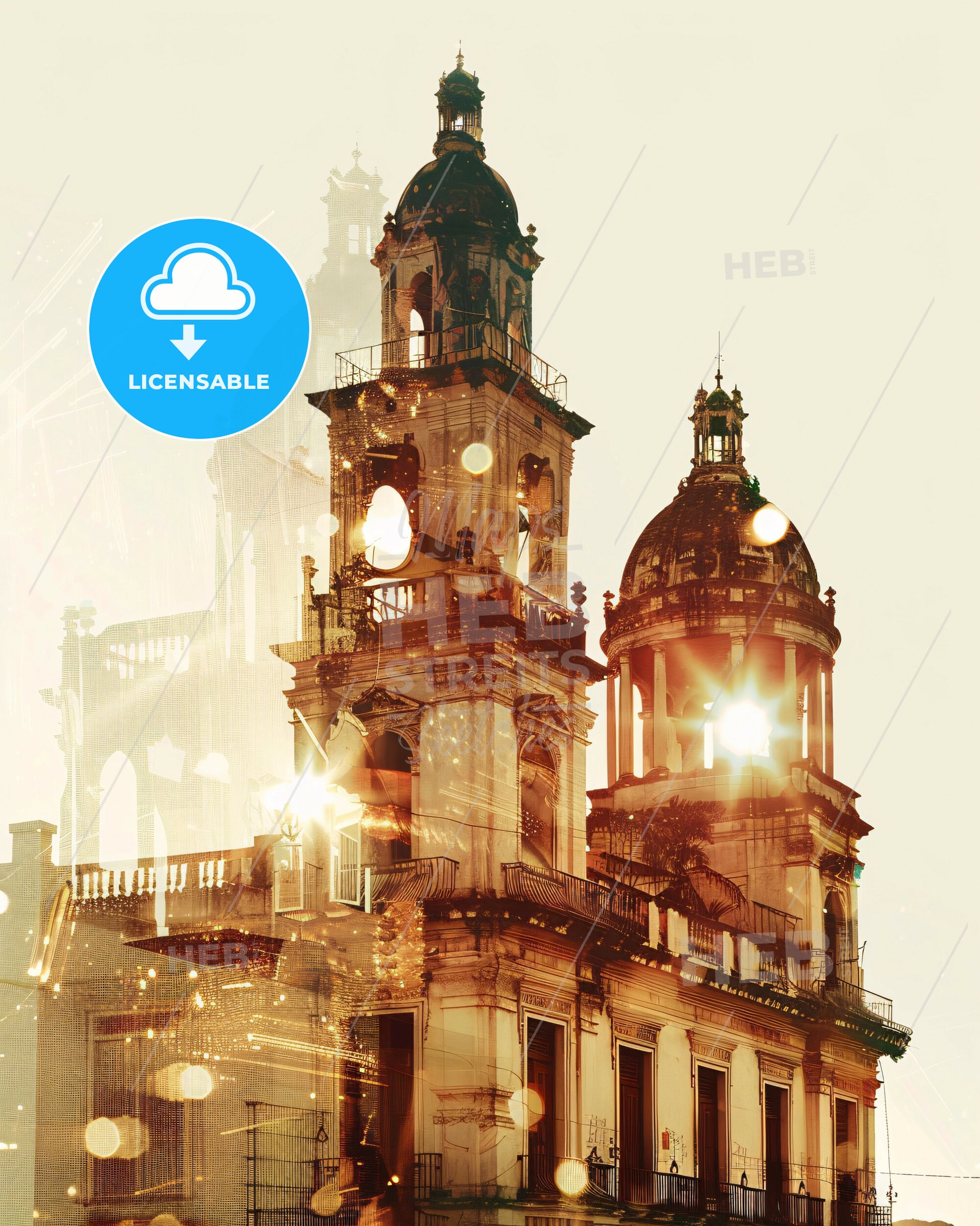Cumana Venezuela Skyline Double Exposure Art - A building with a tower