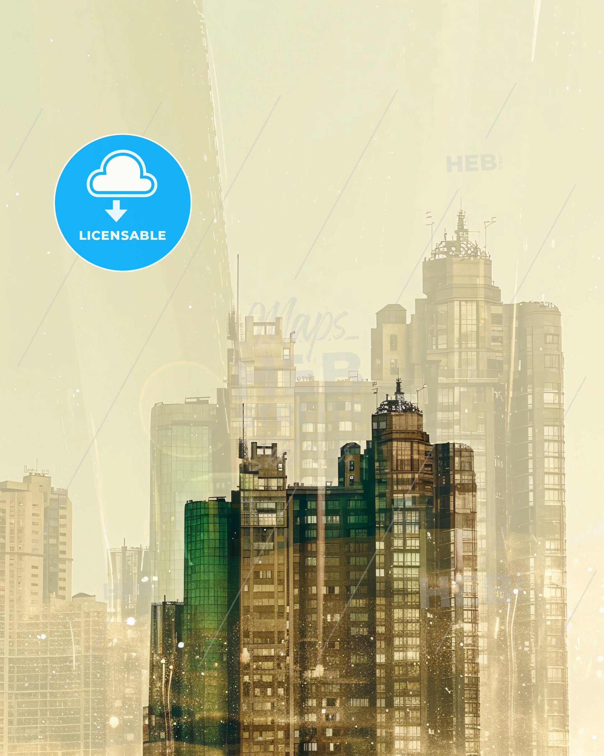 Cumana City Skyline Iconic Architecture Beige Poster - A city skyline with many tall buildings