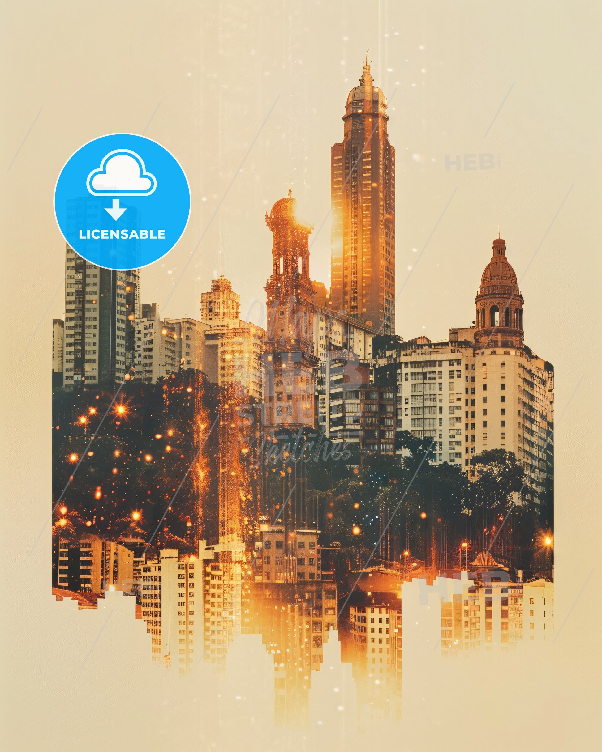 Curitiba Skyline Composite Art Poster - A city skyline with many tall buildings