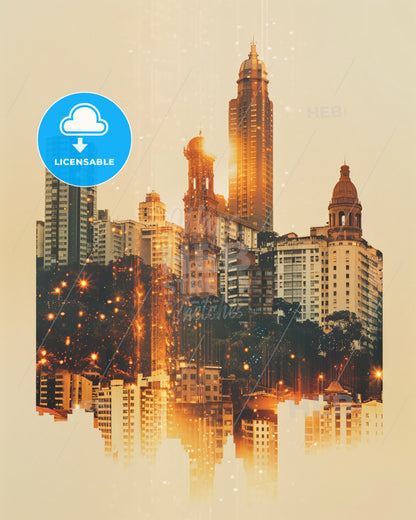 Curitiba Skyline Composite Art Poster - A city skyline with many tall buildings