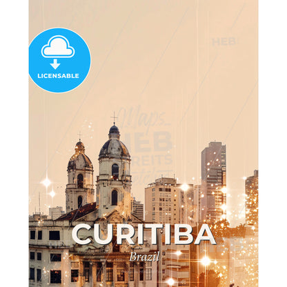 Curitiba City Skyline Nightlights Poster - A building with a city skyline - Square format print template