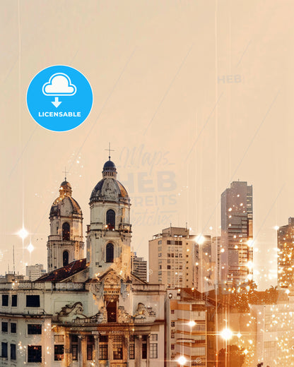 Curitiba City Skyline Nightlights Poster - A building with a city skyline