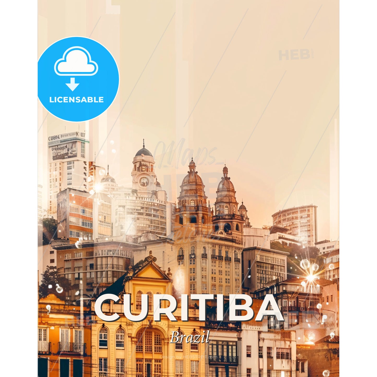 Curitiba Skyline Double Exposure Art - A city with many buildings - Square format print template