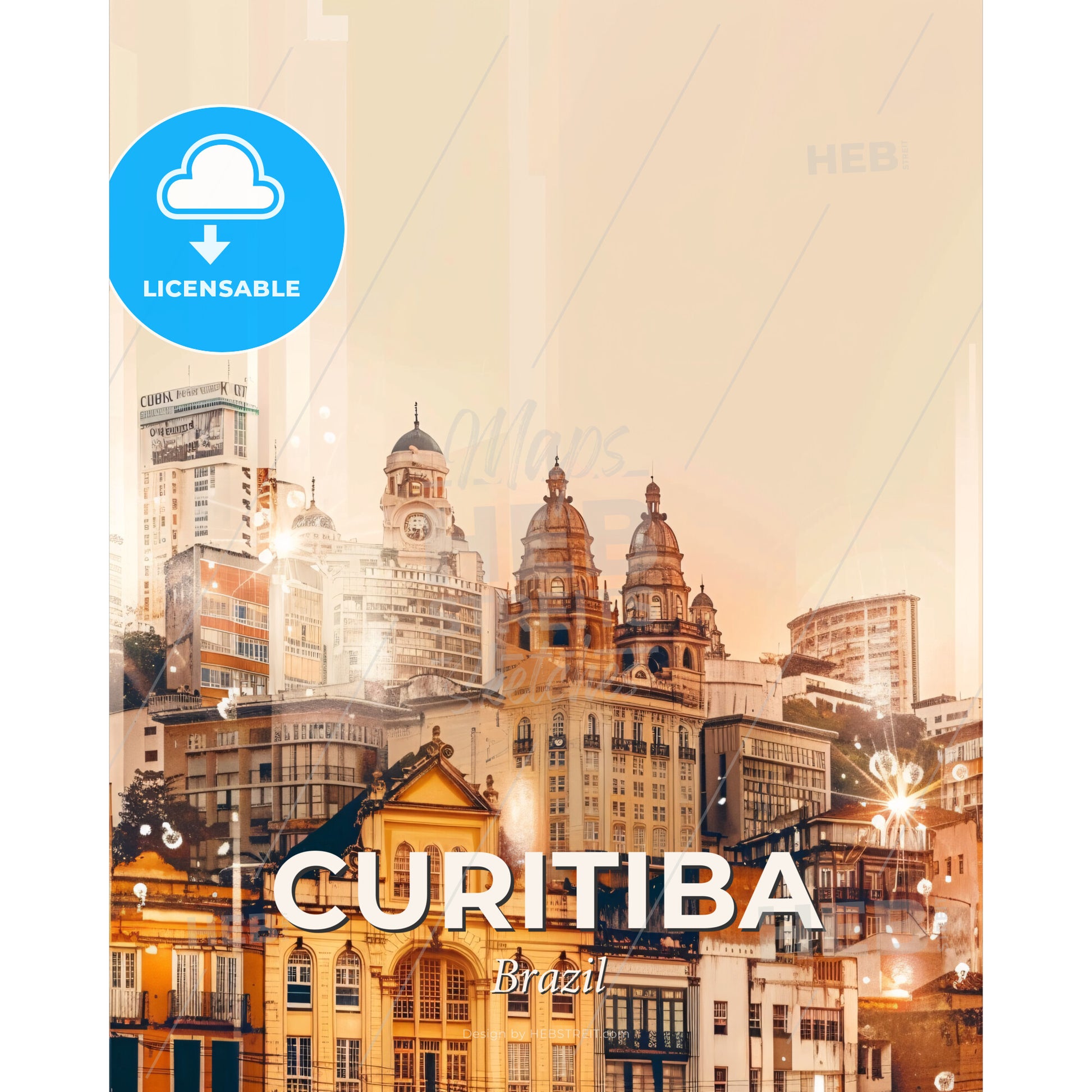 Curitiba Skyline Double Exposure Art - A city with many buildings - Square format print template