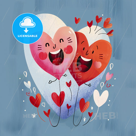 Two Cartoon Hearts With Faces