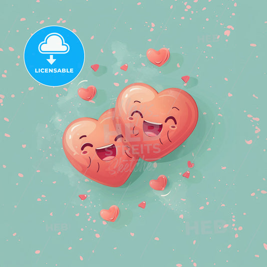 Two Cartoon Hearts With Faces