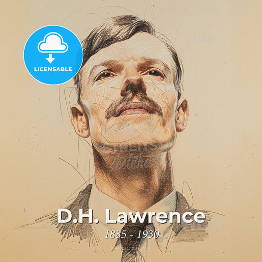 D.H. Lawrence, 1885 - 1930, British writer - A Drawing Of A Man With A Mustache Print Template