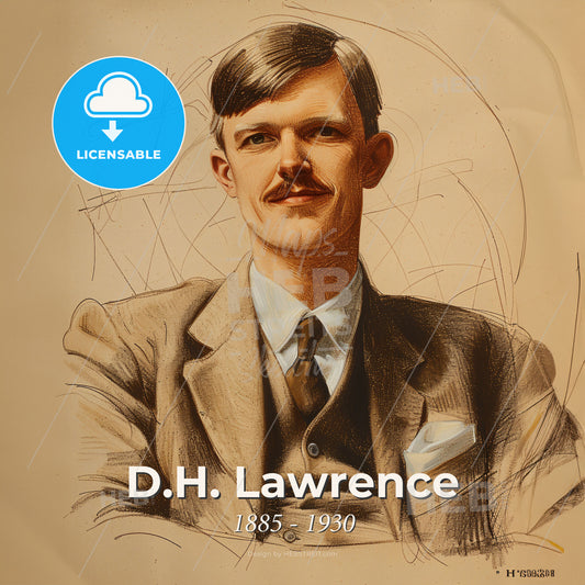 D.H. Lawrence, 1885 - 1930, British writer - A Man With A Mustache Wearing A Suit And Tie Print Template