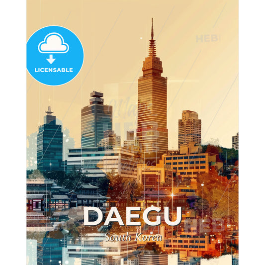 Daegu Skyline Cityscape Art Glowing Textures - A city skyline with many tall buildings - Square format print template