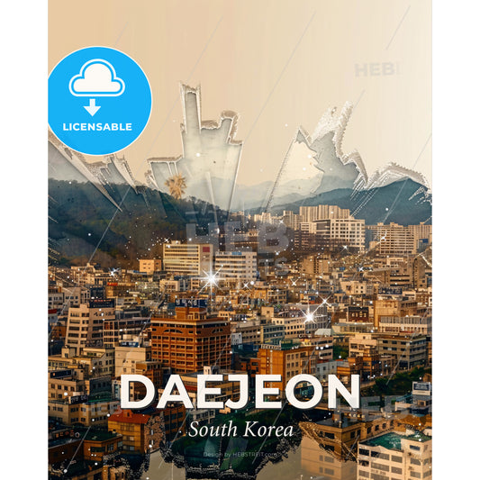 Daejeon Skyline Double Exposure Composite Art - A city with many buildings and mountains - Square format print template