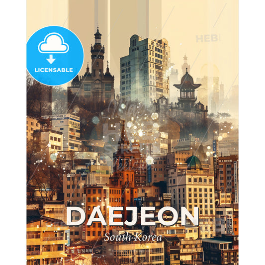 Daejeon Skyline Architectural Art Poster - A city with many tall buildings - Square format print template