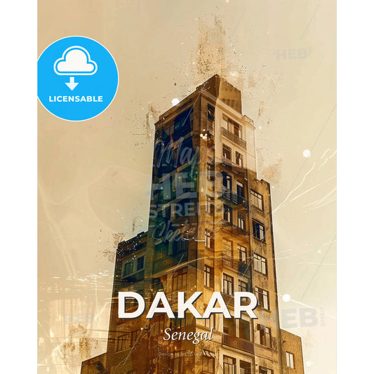 Dakar Senegal Skyline Art Print Poster Wall Decor - A building with many windows - Square format print template