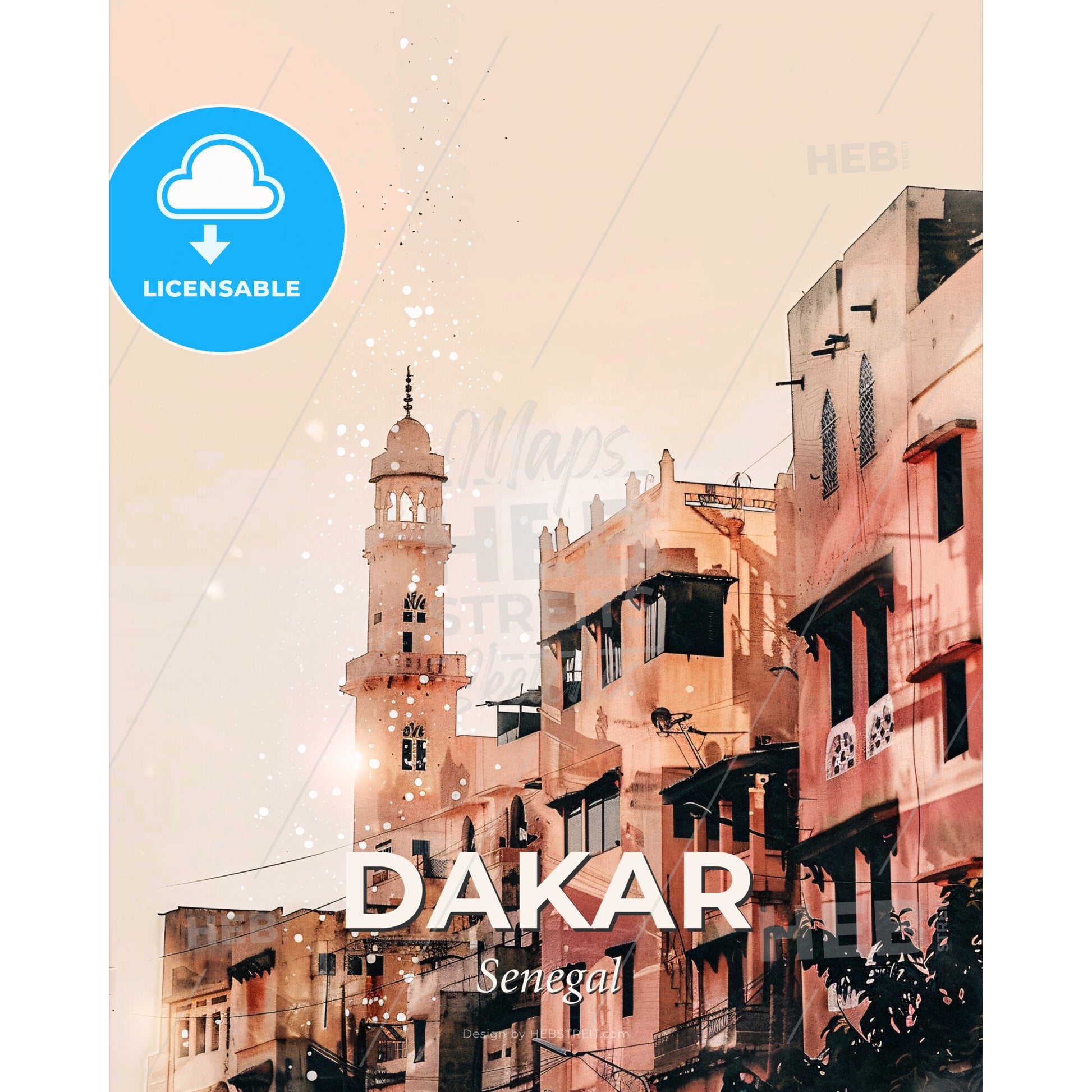 Dakar Senegal Skyline Architectural Icons Poster - A building with a tower - Square format print template