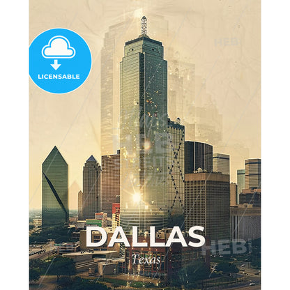 Dallas Skyline Mosaic Art Masterpiece - A city skyline with tall buildings - Square format print template
