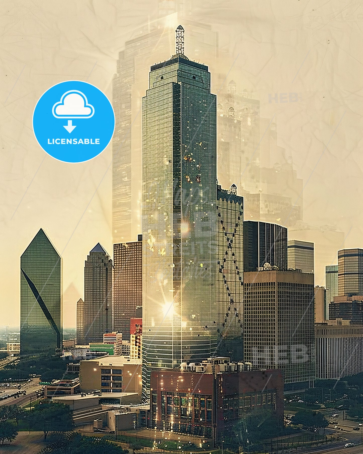 Dallas Skyline Mosaic Art Masterpiece - A city skyline with tall buildings